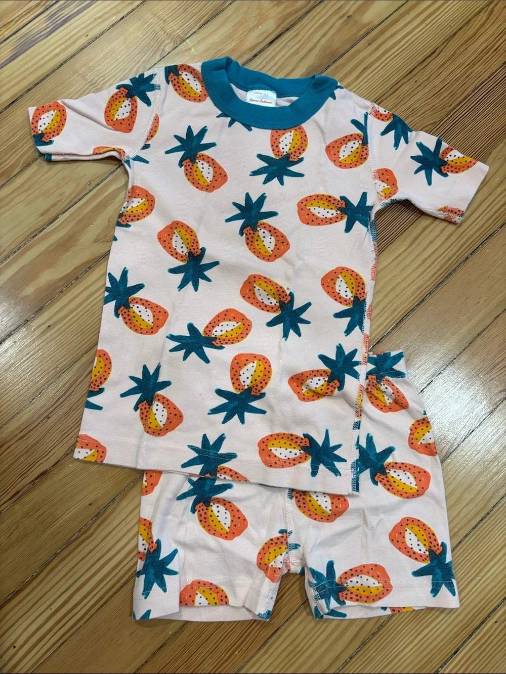 Hanna Andersson Pink Pineapple Two-Piece Pajama Set with Teal Trim